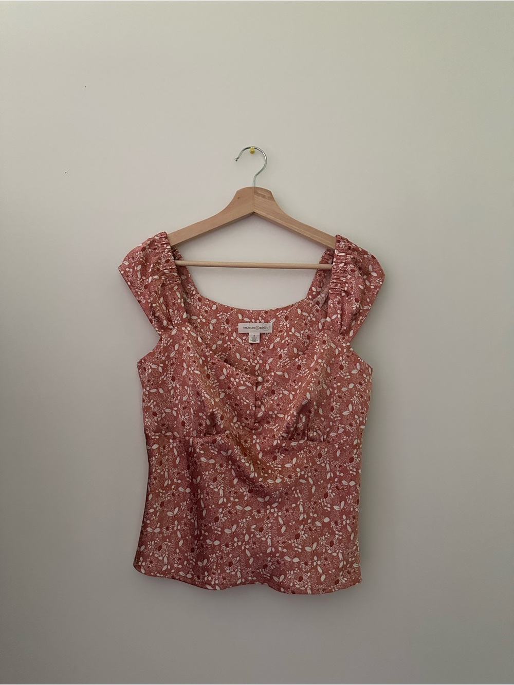 Treasure & Bond Rust Floral Square Neck Puff Sleeve Top